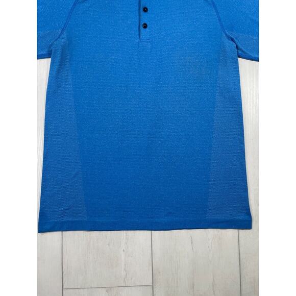 Lululemon Men's Large Metal Vent Tech Short Sleeve Polo Shirt Blue Casual - Picture 3 of 12